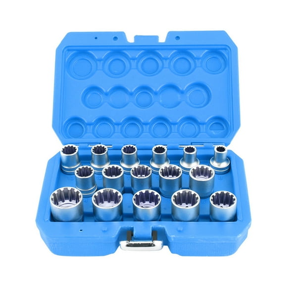 16 piezas 1/2 pulgadas DR. Juego de vasos estriados SAE/MÉTRICOS Acabado en níquel espejo Universal de 12 esquinas Jadeshay A