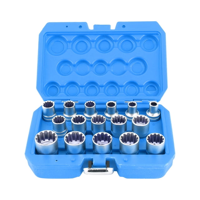 16 piezas 1/2 pulgadas DR. Juego de vasos estriados SAE/MÉTRICOS Acabado en níquel espejo Universal de 12 esquinas Jadeshay A