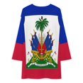thumbnail image 3 of Haiti Haitian Flag Coat of Arms Red Loose Dress Evening Dress Summer Dresses for Women Luxury Dress Long Sleeved Dress, 3 of 4