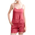 thumbnail image 1 of Mujeres Seda Pijamas Conjunto Pantalones Cortos Suspendente Casual V-Cuello Camisola Superior, Hielo Seda Encaje Recorte de Dos Piezas de Ropa de Dormir, Pijama Suave Conjunto para las Mujeres con Su, 1 of 9