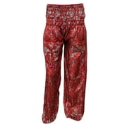 Mogul Women's Harem Pants Red Floral Print Silk Palazzo Trousers