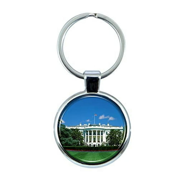White House Keychain with Epoxy Dome and Metal Keyring