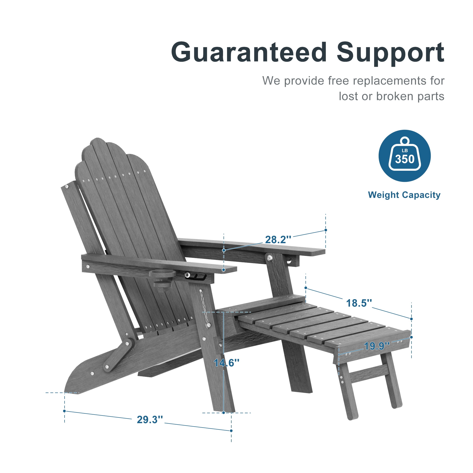 ACEGOSES Foldable Outdoor Adirondack Chairs Set of 4 with Cup Holder, 3-Position Adjustable HDPE Plastic for Patio, Fire Pit, Deck, Gray