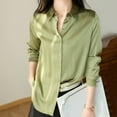 thumbnail image 5 of Summer Tops, Women Blouses, Women's Silk Satin Blouse Button Down Long Sleeve Casual Loose Fit Work Top for Comfort and, 5 of 6