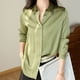 thumbnail image 4 of Blusa de satén de seda con botones para mujer - Manga larga, cuello en V, corte holgado, camisa informal para la oficina, 4 of 6