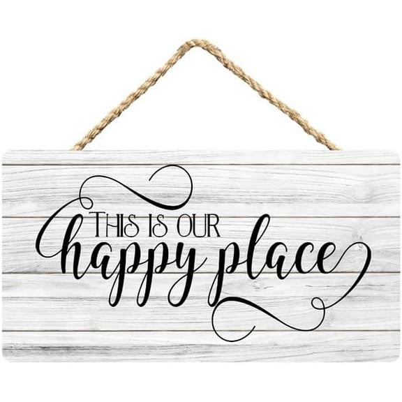 Rustic Wooden Sign Decor - This Is Our Happy Place - Wood Plaque Home & Office Inspirational Gifts Hanging Wall Signs 6x12 IN