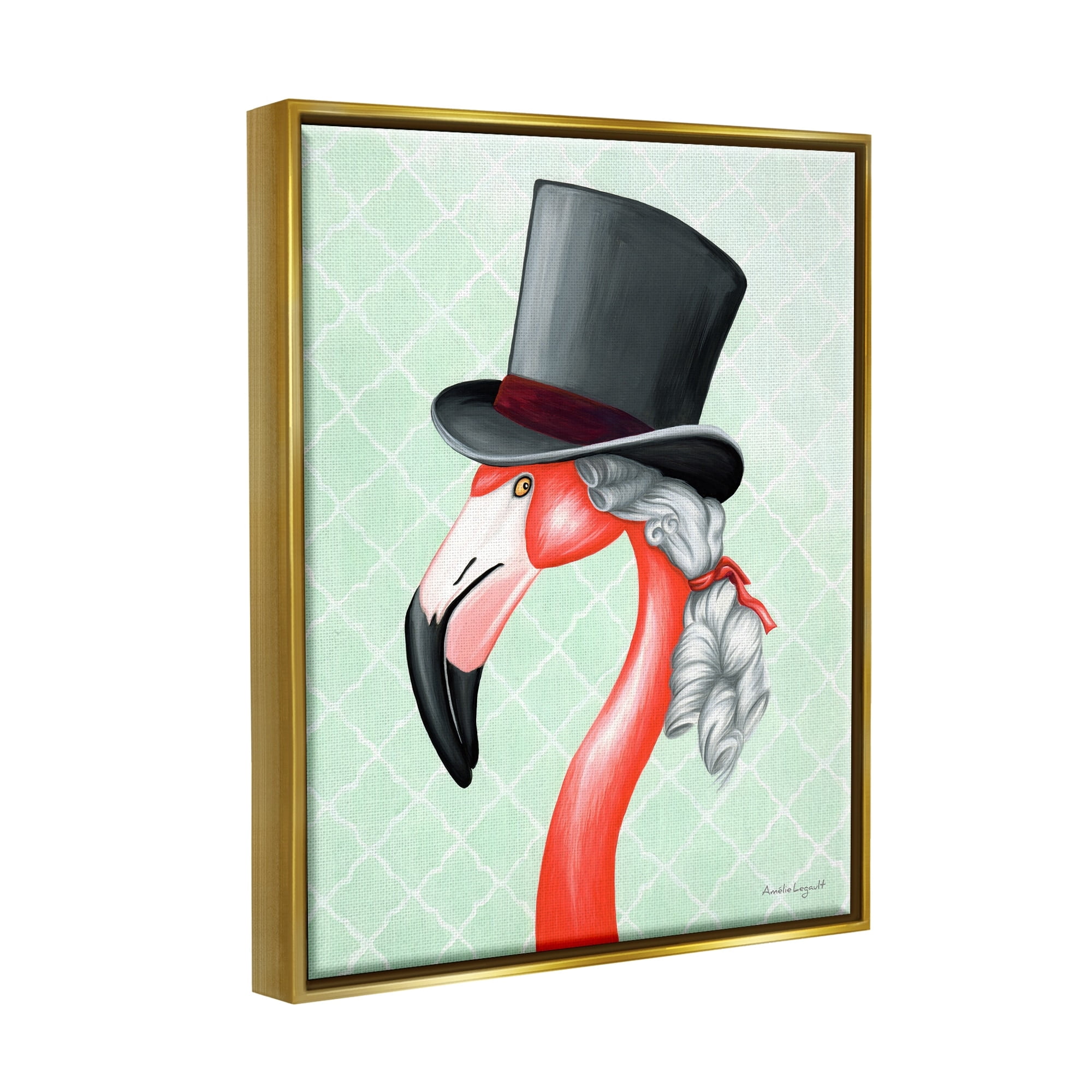 Stupell Industries Flamingo Old-Fashioned Hair Top Hat Patterned Squares Graphic Art Metallic Gold Floating Framed Canvas Print Wall Art, Design by Amelie Legault