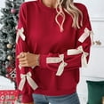 thumbnail image 4 of LEBONYARD Women's Trendy Round Neck Solid Colored Long Sleeve With Chic Bow Detail Comfortable Warm Fitting Christmas Ladies Pullover Sweaters, 4 of 9