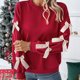 thumbnail image 5 of RKSTN Women's Christmas Sweatshirt Oversized Crewneck Cute Knit Bowknot New Year Holiday Sweatshirts Womens Casual Solid Round Neck Plus Size 3D Bow Trim Loose Comfy Sweatshirt Fall Spring Clothes, 5 of 10