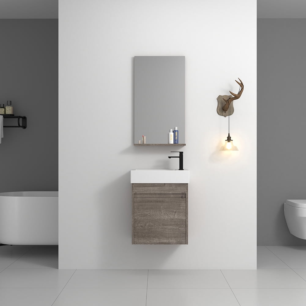 Private Jungle 18" Bathroom with Single Sink Combo Wall Mounted Cabinet Set,Float Mounting Design for Small Space,Grey Private Jungle 18" Bathroom with Single Sink Combo Wall Mounted Cabinet Set,Float Mounting Design for Small Space,Grey