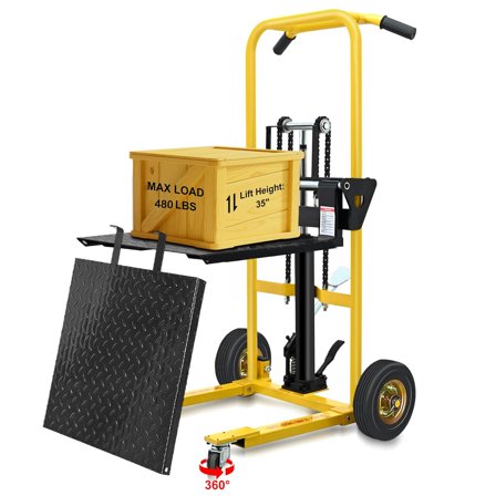 Hydraulic Material Lift, SC-M5 Heavy-Duty Hydraulic Lift Table Cart, Pallet Jack Table Cart Hydraulic Lift Cart 480 Lb Capacity, 35in Hydraulic Lift with Swivel Wheels, Steel Platform