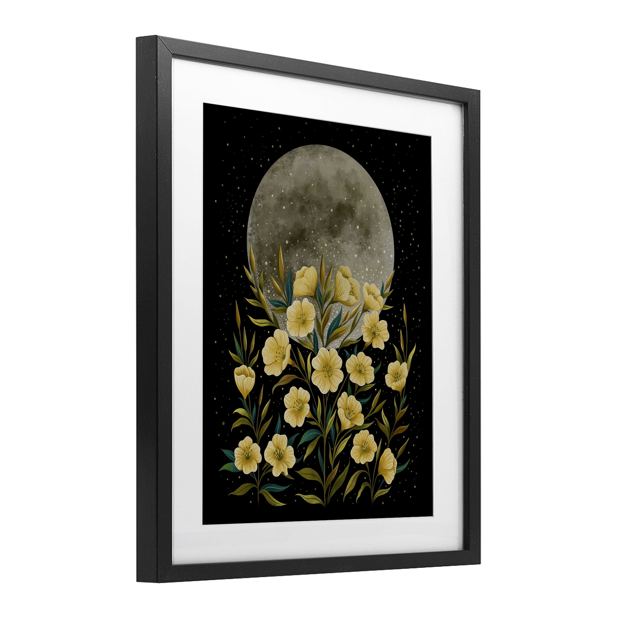 Stupell Industries Moon Greeting Yellow Flowers Black Framed Print Under Glass, design by Episodic Drawings