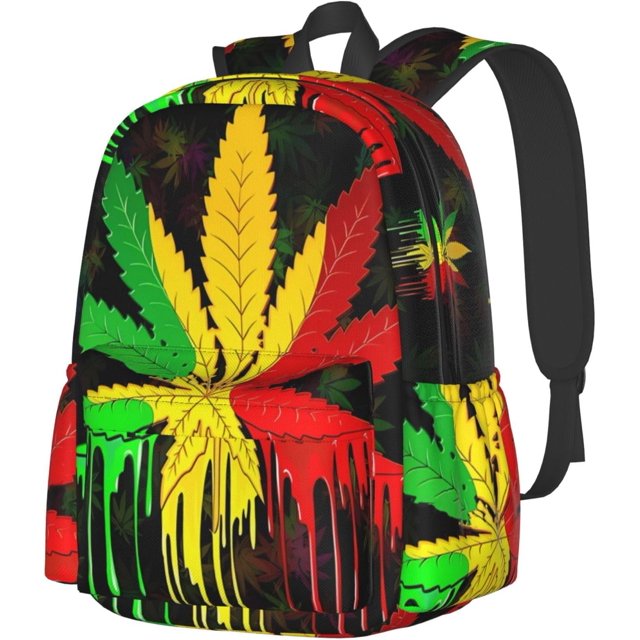 Leaf Rasta Colors Dripping Paint Backpacks 15 Inch Laptop Backpack Multipurpose Double Shoulder Bag for Men Women Gifts