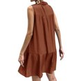 thumbnail image 5 of QAFOPEH Women Solid Color Sleeveless Lapel Collar Buttons Tiered Shirt Dress, 5 of 5