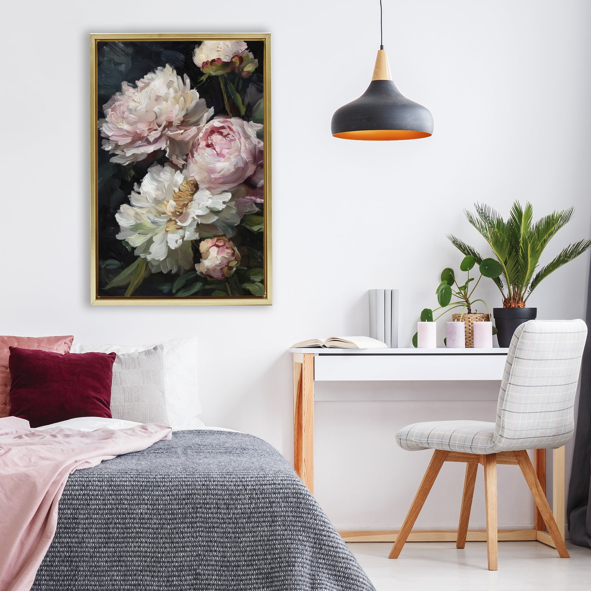 Stupell Industries Soft And Moody Peonies Gold Framed Floater Canvas Wall Art, design by Petal Prints Design