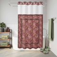 thumbnail image 6 of No Hook Shower Curtain, Red Boho Shower Curtains for Bathroom with See Through Top Window, Vintage Ethnic Tribe Abstract Art Floral Waterproof & Washable Bath Curtain Small Stall 36"x78", 6 of 9