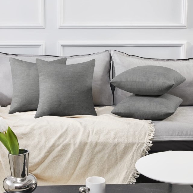 Deconovo Fundas de cojines decorativas - Juego of 4 Soft Linen Cushion Covers, Machine Washable Pillowcases for Sofa, Grey, 16x16 Inch