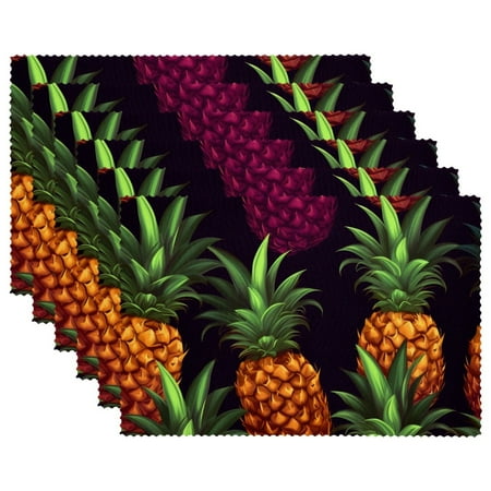 

Placemats Set of 4 Washable Place Mats for Dining Table Brown Background Pineapple