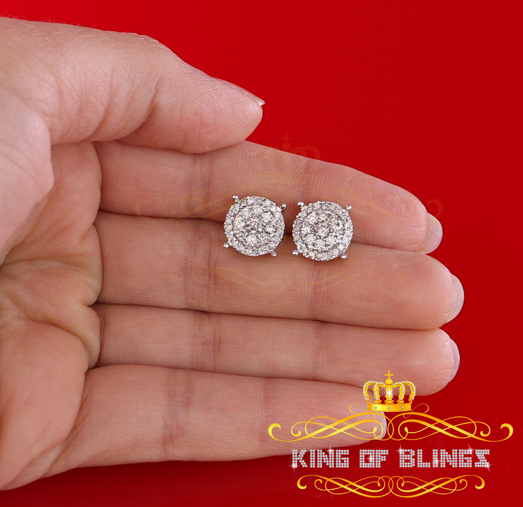 King of Bling's 10K Real Yellow Gold with 1.20CT Real Diamond Men's/Women's Stud Round Earrings