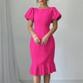 thumbnail image 5 of Uaswgudfs Women's Short Sleeve Fitted Midi Dress - Summer Casual Ruffled Hem & Pleated Accents, Knee-Length Style Hot Pink XL, 5 of 9