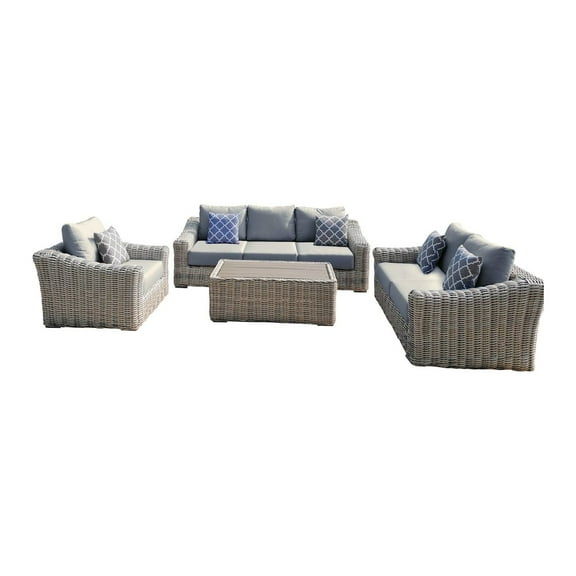 Hawaii Three-Tone Wicker Deep Seating Set in Light Beige Cushion