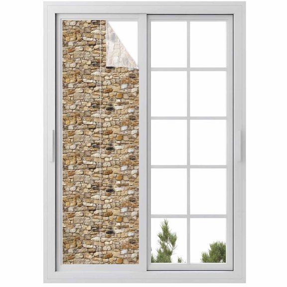 Brown Beige Stones Window Privacy Film, Farmhouse Stones Modern Art Static Cling UV Sun Blocking Heat Control Window Tint Day and Night, Non-Adhesive One Way Windows Privacy Cover 17.7''x78.7''