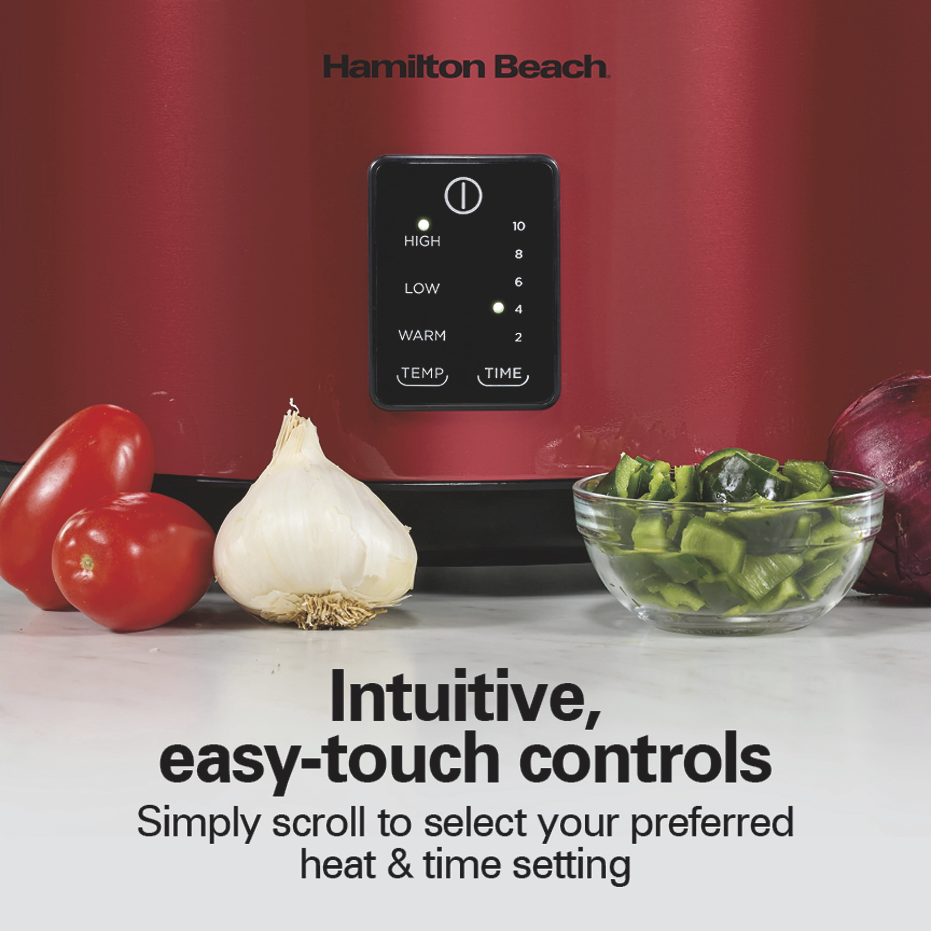 Hamilton Beach Programmable Stay or Go® Slow Cooker, 7 Quart Capacity, Includes 20 oz. Party Dipper Food Warmer, Red, 33778