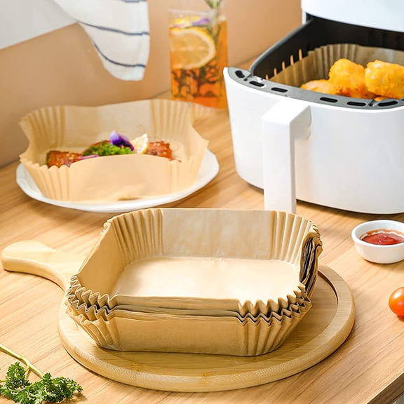 100 Pcs Square Air Fryer Disposable Paper Liners, Food Grade Non-Stick Parchment Paper for Oven Microwave, Greaseproof Baking Sheets for Fryer Pots, 17.5X17.5cm