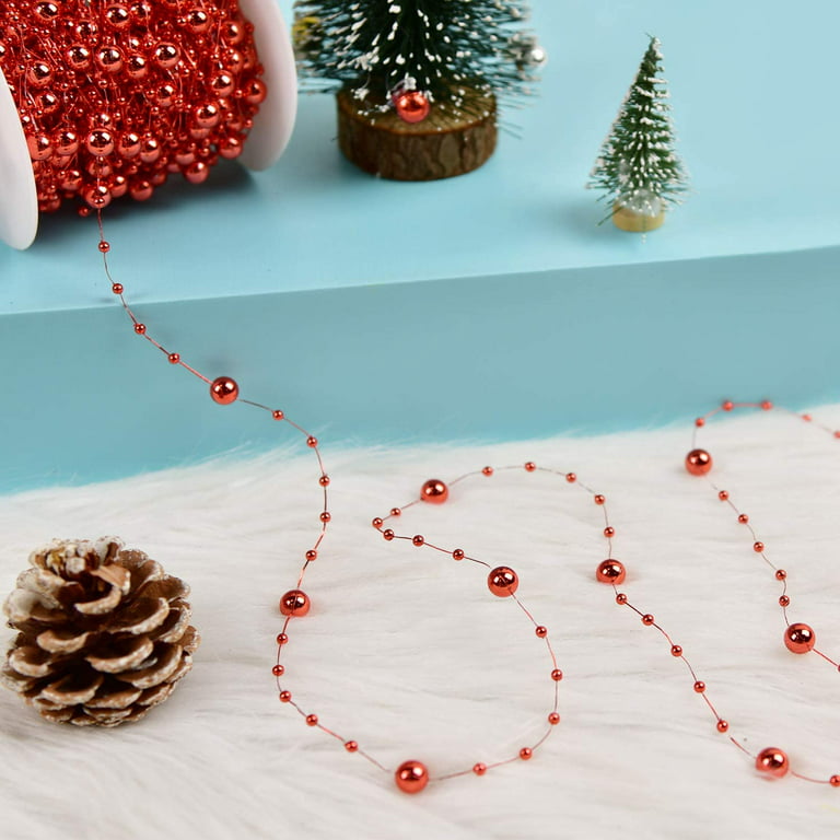 QWZNDZGR 2Pack Christmas Tree Beads Garland, Fishing Line Artificial Pearls  Beads String Roll Chain Faux Pearl Beaded Trims for Wedding Christmas and  Holiday DIY Supplies (Red+Gold) 