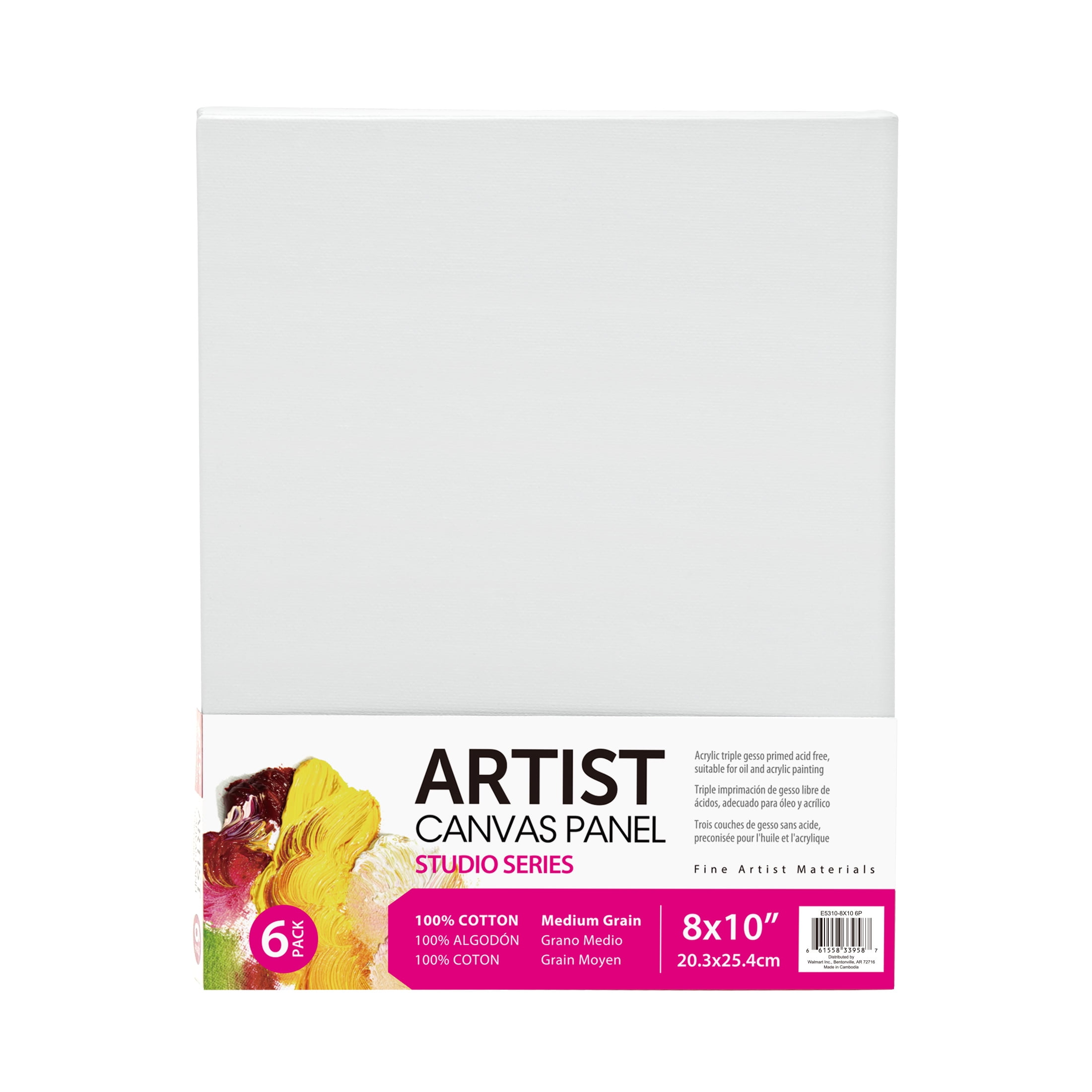 Studio Canvas Panel, 100% Cotton Acid Free White Canvas, 8"X10", 6 Pieces