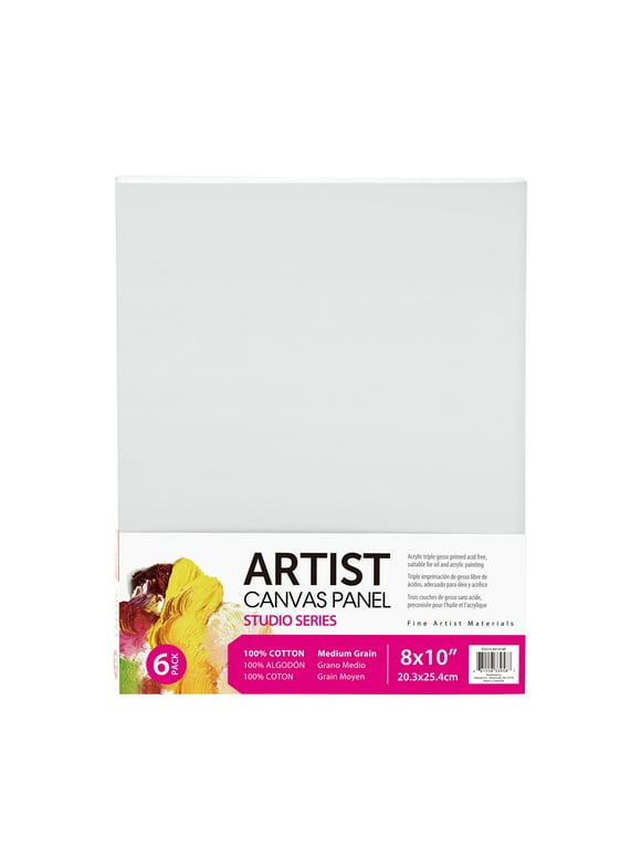Studio Canvas Panel, 100% Cotton Acid Free White Canvas, 8"X10", 6 Pieces, Vendor Labelling, Great Chioce for Beginners and Hobbyists of all skill levels.