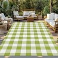 thumbnail image 2 of Green Plaid Outdoor Rug 6x9 Ft - Reversible Patio Rug Outdoor Camping Rugs, Gradient Geometric Buffalo White Checkered Washable Indoor Outdoor Area Rugs, Non-Slip Outdoor Carpet Runner for Deck/Porch, 2 of 8