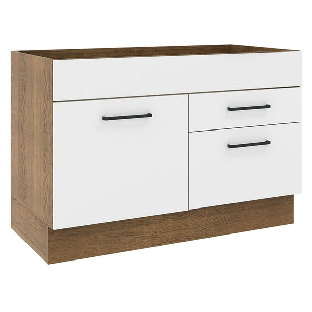 Mueble de Cocina Para Tarja Madesa Agata 1 Puerta y 2 Cajones Marrón Blanco