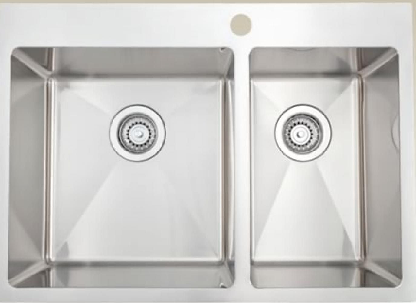 American Imaginations 28 pouces. Évier de cuisine en acier inoxydable approuvé par W CSA avec 2 cuves et calibre 18