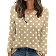 thumbnail image 5 of EchfiProm Womens V-Neck Tops Beige Relaxed Fit Casual Long Sleeve Polka Dot T-Shirt for Ladies, 5 of 7