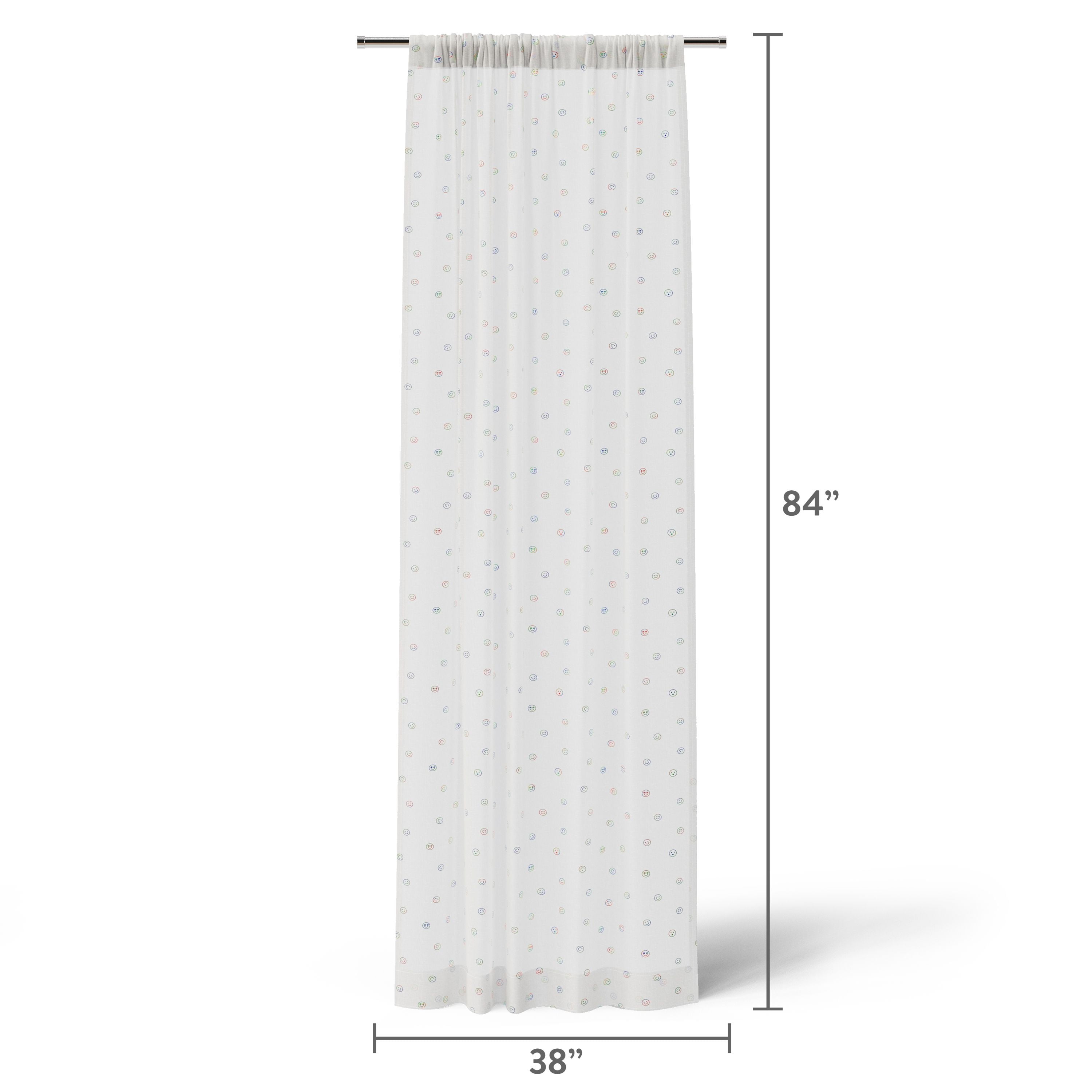 Mainstays Kids White and Multicolor Emoji Sheer Single Panel Curtain, 38" W x 84" L