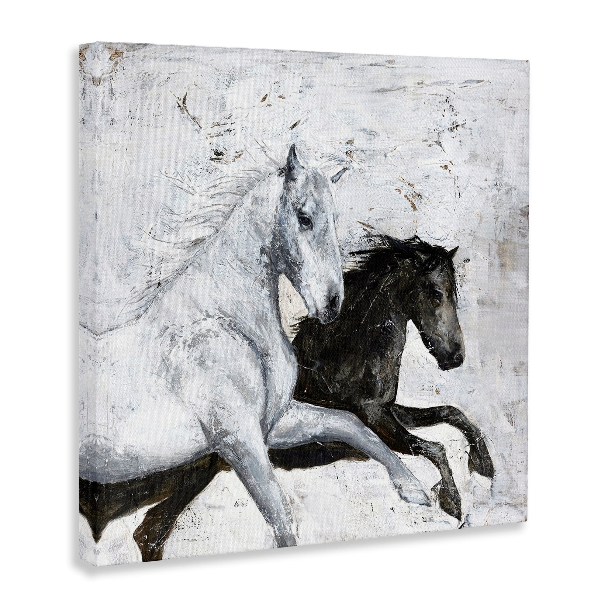 Stupell Industries Wild Horses Racing Rustic Abstract White Canvas Wall Art by Design Fabrikken