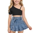 thumbnail image 2 of SDNall 2 Pack Girls Asymmetrical One Shoulder Crop Top and Tiered Denim Skirt Outfit, Kids Casual Lightweight Summer Set, Party and Vacation Clothing Set for Girls Ages 1-9, 2 of 10