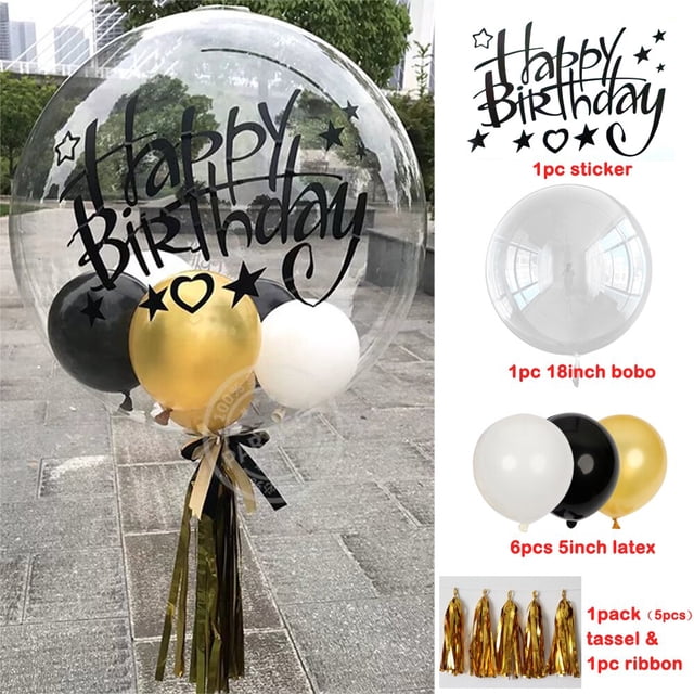 Globos de burbujas transparentes de 18 pulgadas, Globos de helio, Bobo, pegatinas de feliz cumpleaños, bricolaje, decoración para eventos y fiestas, color rojo y negro, 14 unids/set por Set