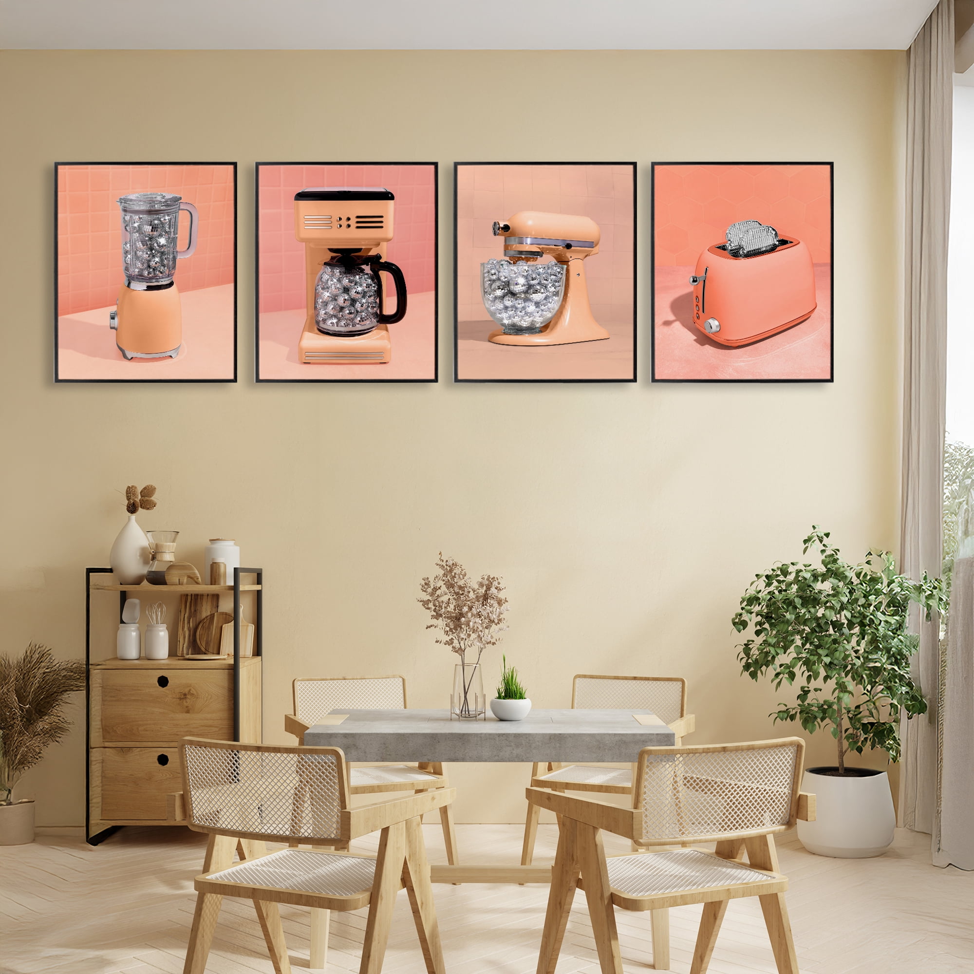 Stupell Industries Disco Drink Blender over Orange 4 Piece Black Framed Giclee Art Set, design by LISH Creative