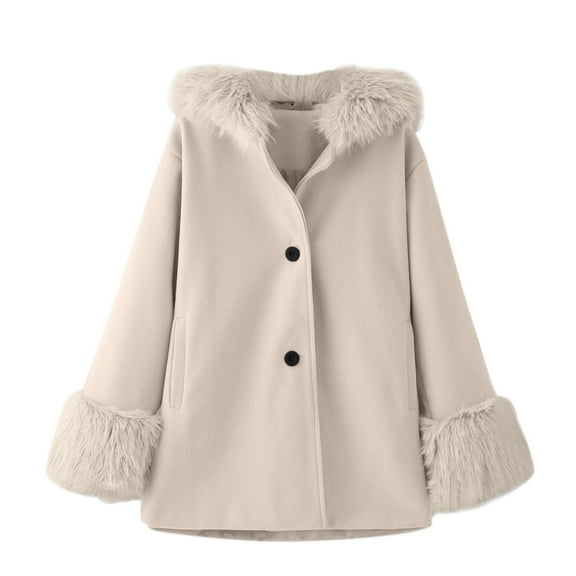 Dyfzdhu Wool Coats for Girls Winter Long Sleeve Trench Coat Fleece Hooded Kids Outerwear