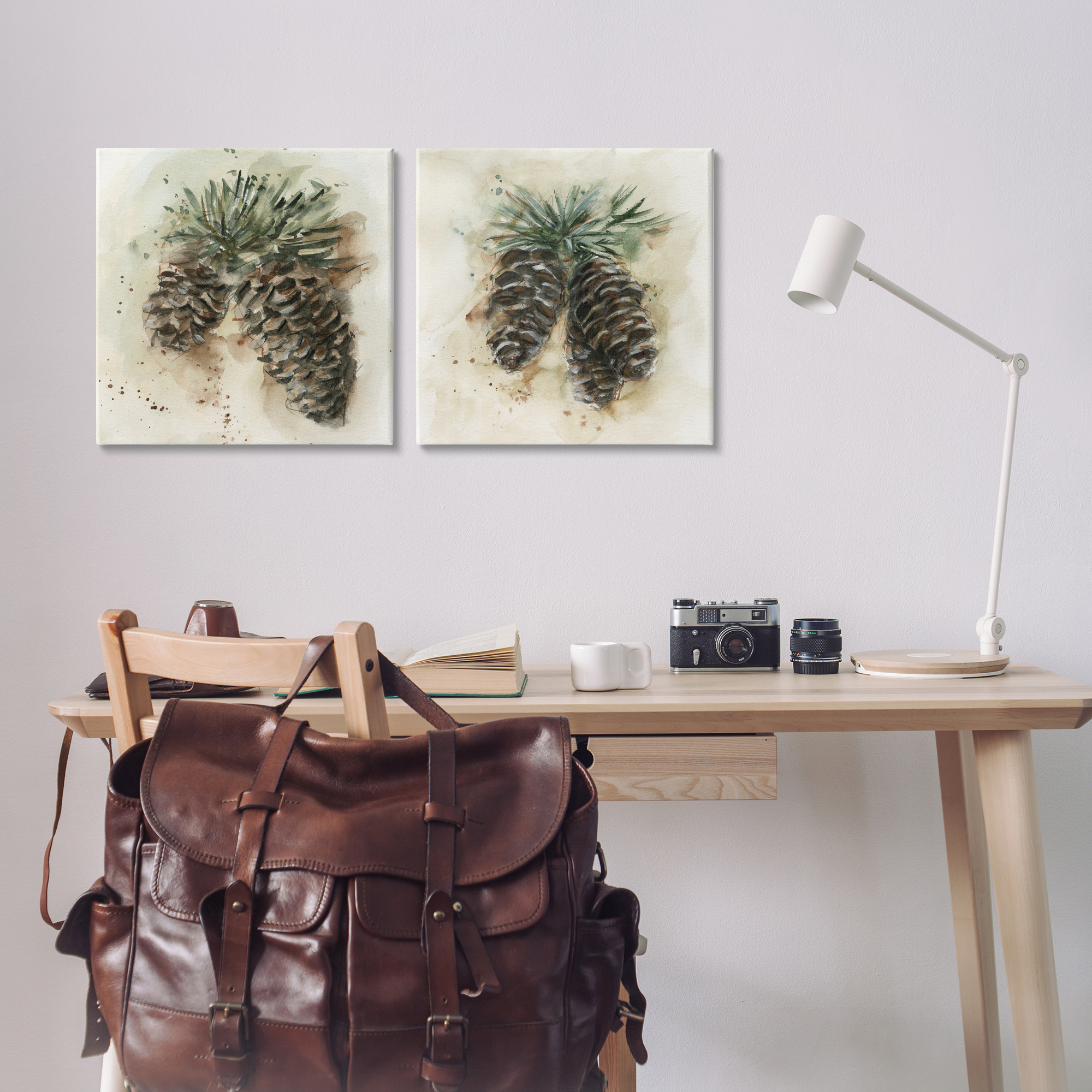 Stupell Industries Watercolor Drawing Pine Cones Plants & Flowers Painting Wrapped Canvas Art Print Wall Art, 17 x 17, Set of 2
