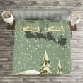 thumbnail image 3 of Ambesonne Christmas Quilted Bedspread Set 3 Pcs, Santa Claus Reindeer, King Size, Beige Green White, 3 of 3