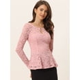 thumbnail image 2 of Blusa de encaje floral elegante de manga larga con cuello redondo para mujer Rosa XL, 2 of 6