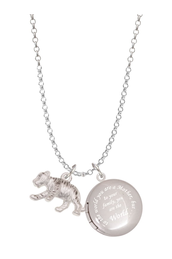 Silvertone Tiger Cub To the World You are a Mother Locket Necklace