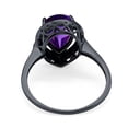 thumbnail image 3 of Natural Amethyst Black Tone Silver Size-7 Art Deco Pear Teardrop Vintage Style Cocktail Ring Halo CZ Wedding Engagement Ring 925 Sterling Silver Gift For Her, 3 of 6
