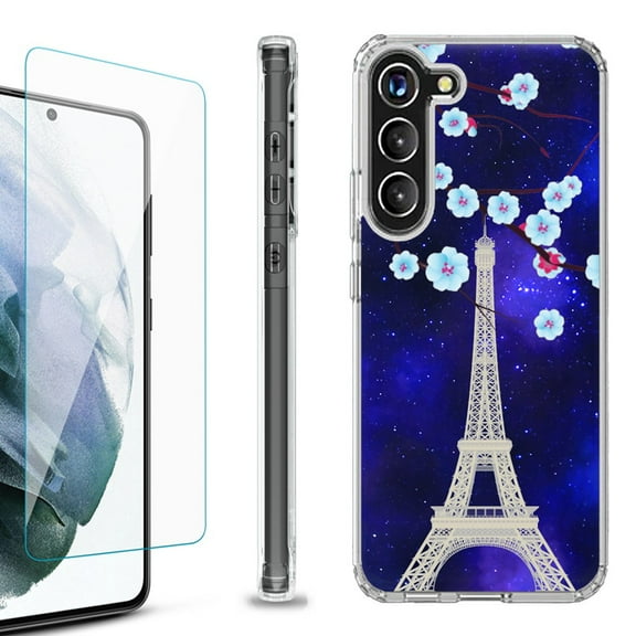 OneToughShield ® for Samsung Galaxy S23  S23 Plus 5G Shockproof Bumper Phone Case, with Tempered Glass Screen Protector - Eiffel Tower Stars
