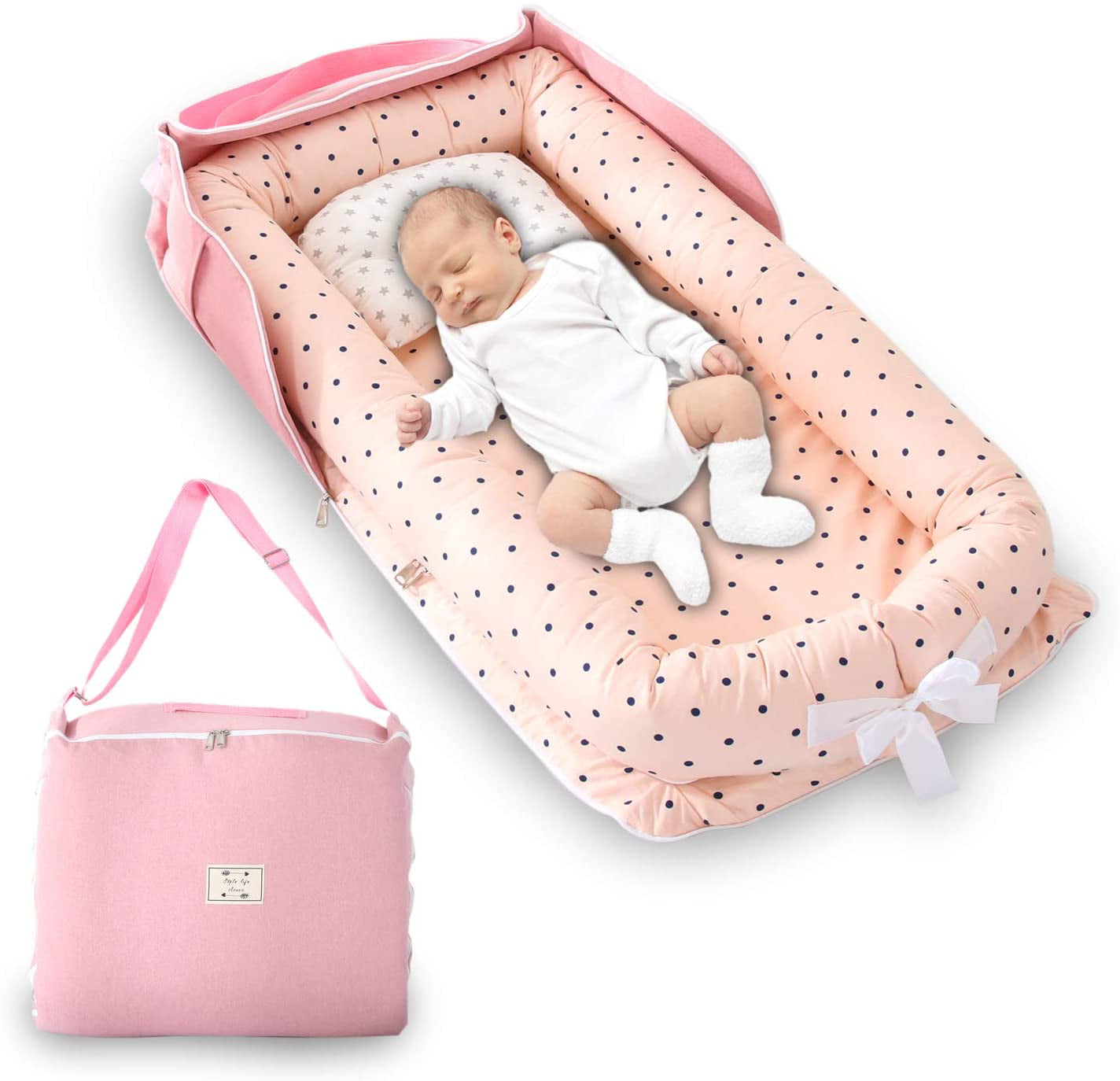 Newborn Baby Bassinets Portable Travel Nest Pod Infant Lounger Sleeper Crib with Canopy Bule