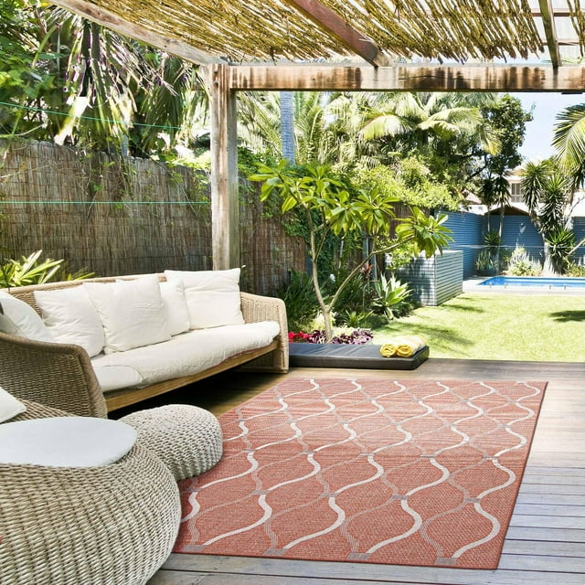 ECARPET Tapis d'Extérieur pour Patio, Terrasse, Jardin, Camping, Imperméable, Collection Veranda Abstract