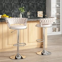 Baxluxe Swivel Bar Stools Set of 2, 2 Pieces 360 Degree Swivel Bar Chairs with Metal Base, Adjustable Counter Height Velvet Barstool Dining Chairs, High Stool Pub Chairs for Kitchen Island, Beige